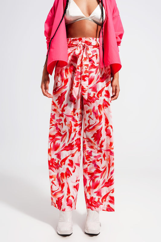Q2 Pantalones fuchsia de pernera ancha con cinturón