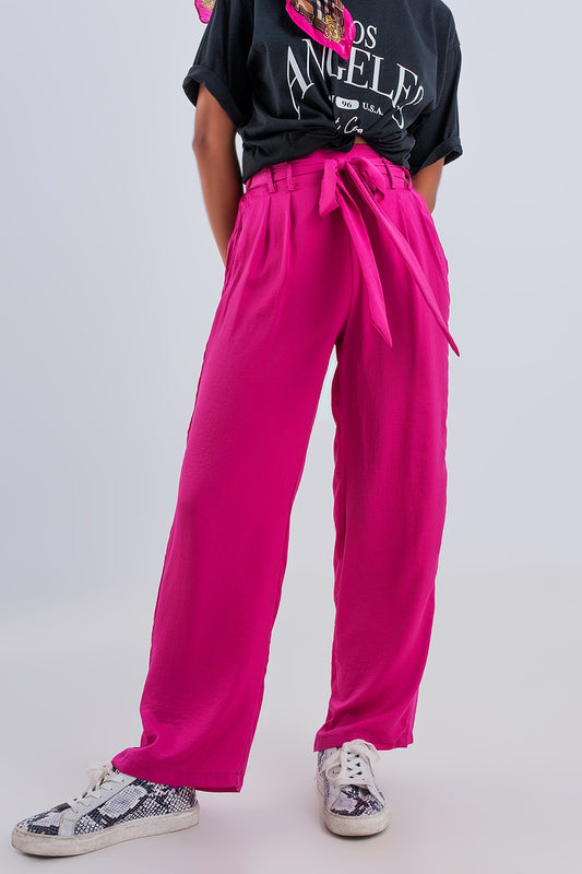 Q2 Pantalones fucsia de pernera ancha con cinturón