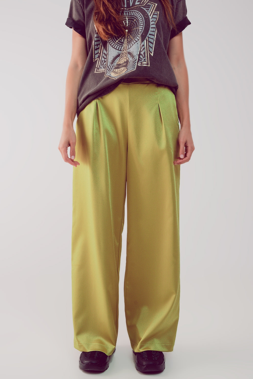 Pantalones lima de pernera ancha de satén Q2