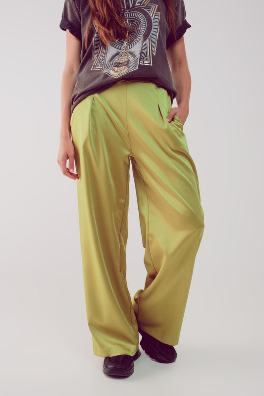 Q2 Pantalones lima de pernera ancha de satén