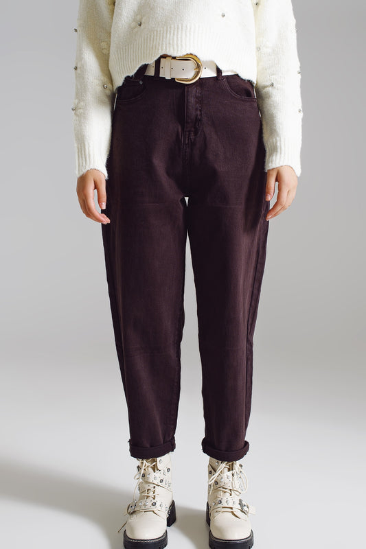 Q2 Pantalones marrones relajados con detalles de bolsillo en la cintura