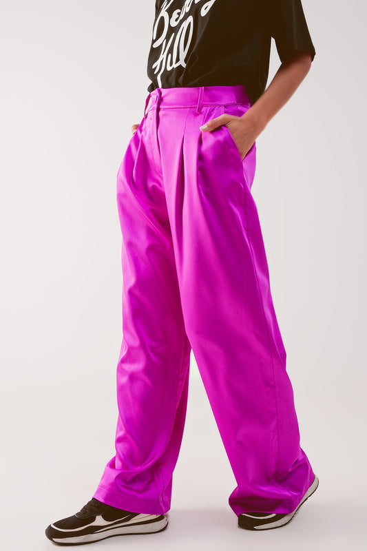 Q2 Pantalones palazzo con pinzas en fucsia