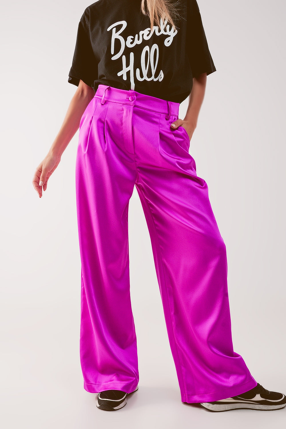 Pantalones palazzo con pinzas en fucsia Q2