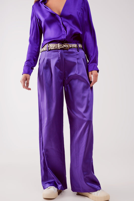 Q2 Pantalones palazzo con pinzas en morado