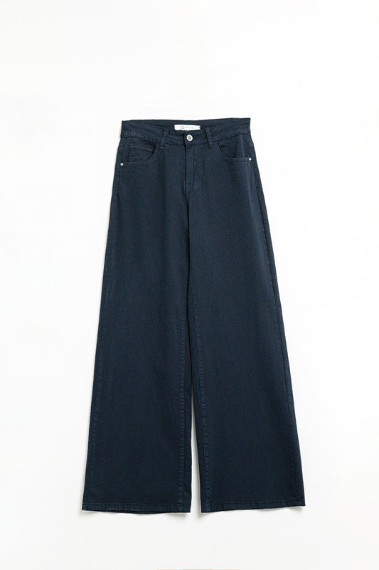 Q2 Pantalones rectos azul oscuro de pierna ancha