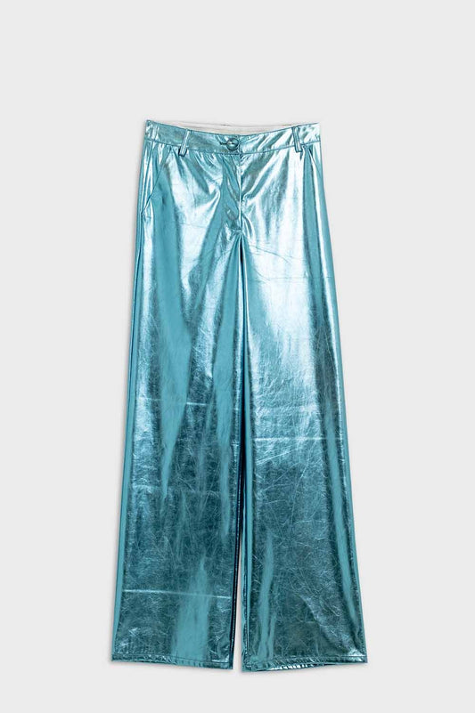 Q2 Pantalones rectos metalizados en azul