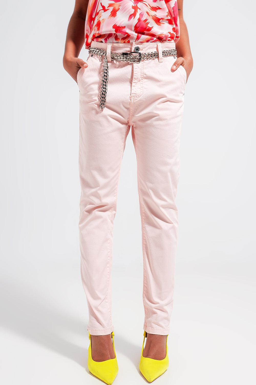 Q2 Pantalones rosa de mezcla de algodón