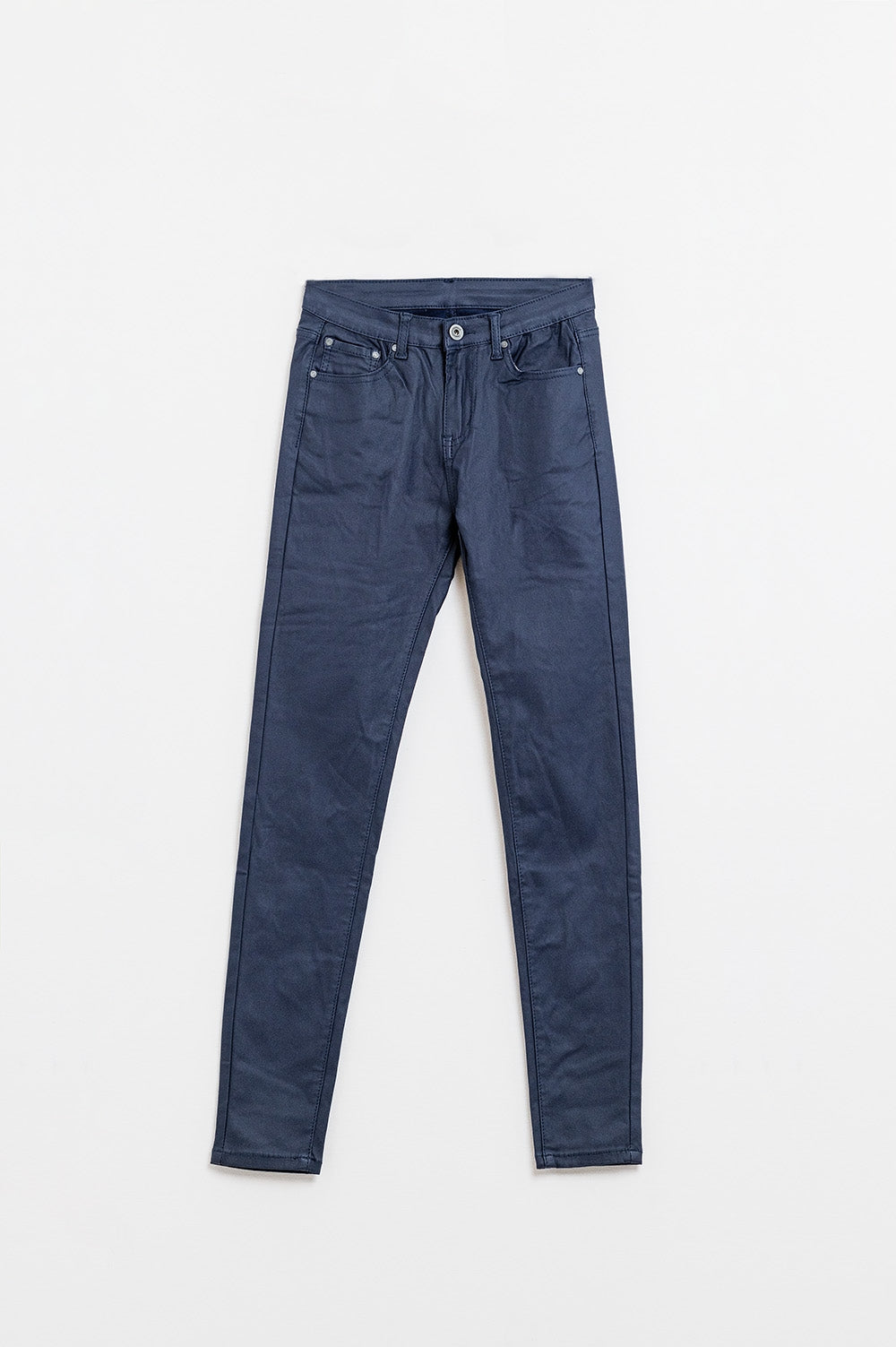 Pantalones super skinny de piel sintética azul marino Q2