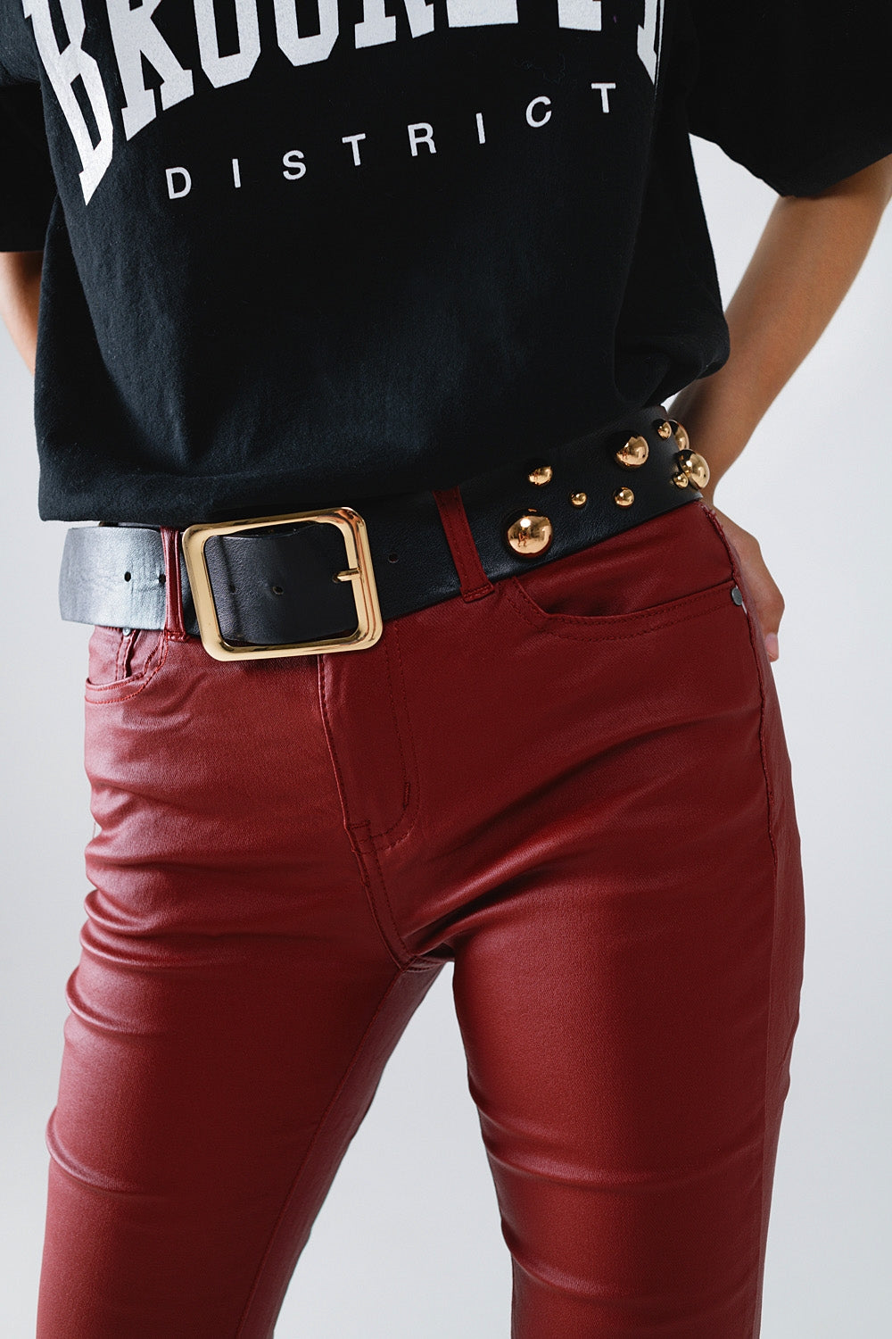 Pantalones super skinny de piel sintética burdeos Q2