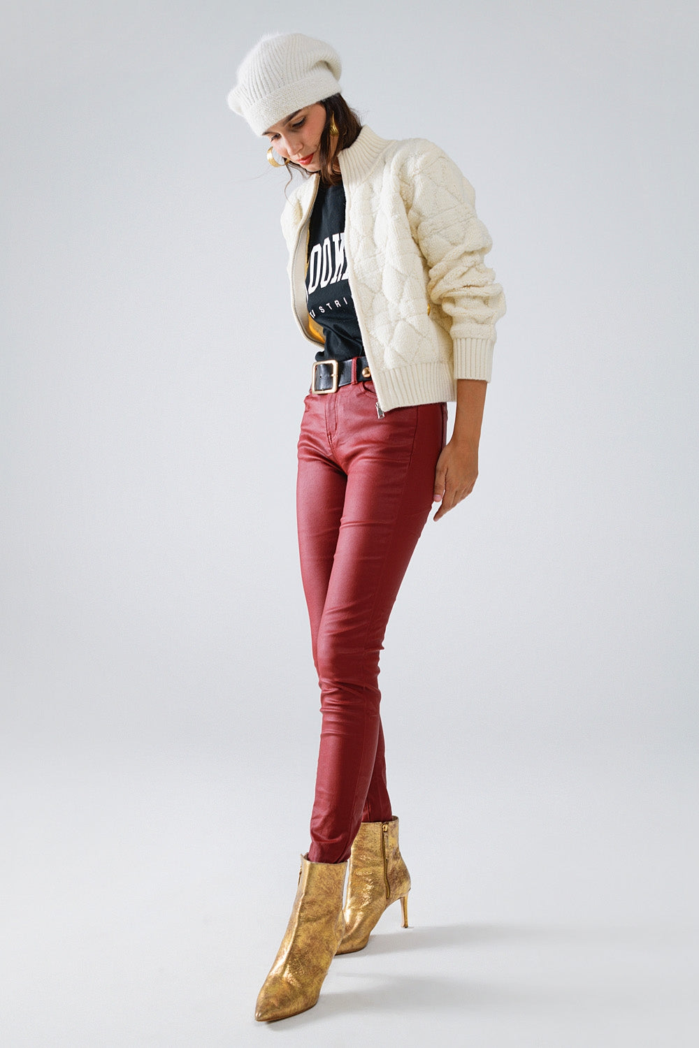 Pantalones super skinny de piel sintética burdeos Q2