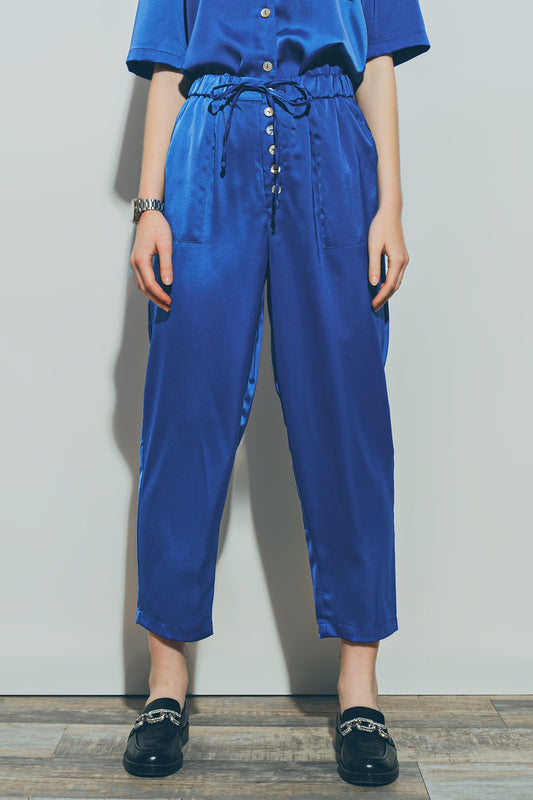 Q2 Pantalones tobilleros de Satén en Azul