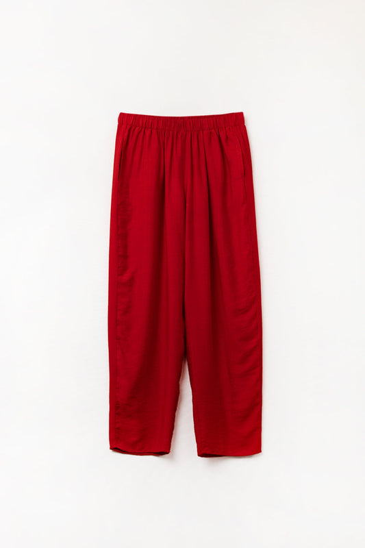 Pantalones veraniegos con cintura elástica y bolsillos en rojo Q2