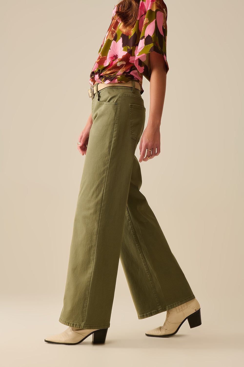 Pantalones Verdes Rectos de Pierna Ancha Q2