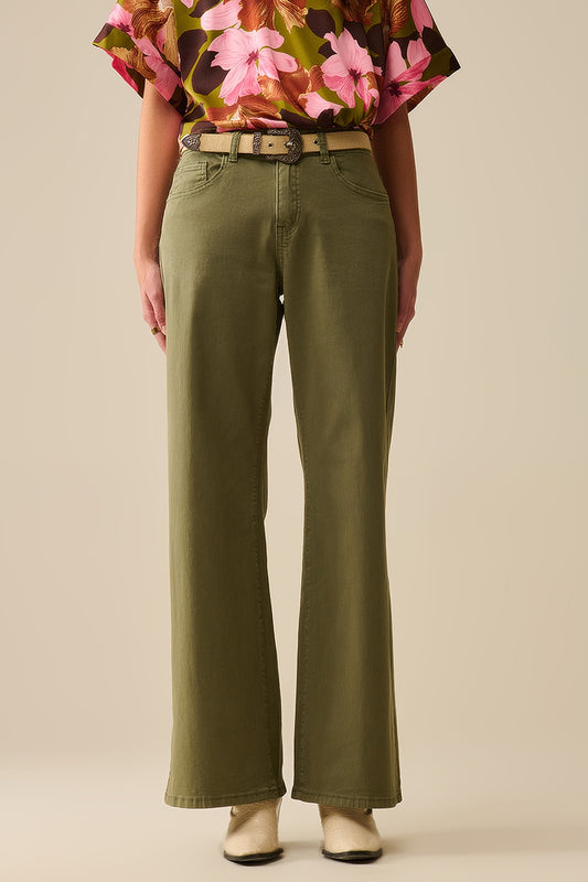 Q2 Pantalones Verdes Rectos de Pierna Ancha