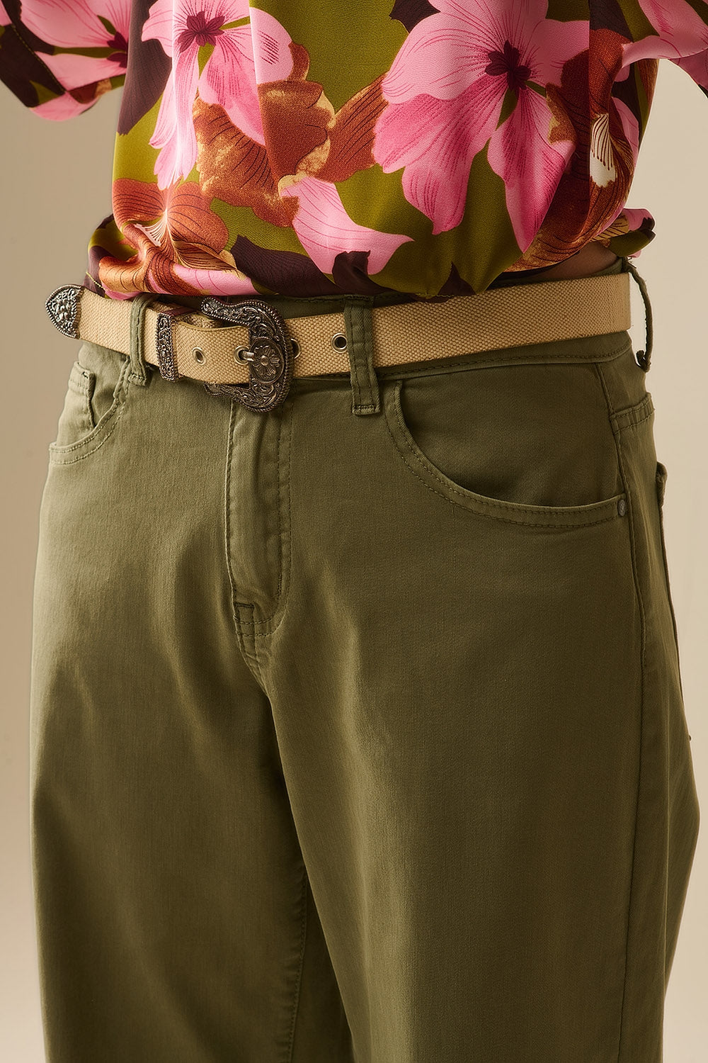 Pantalones Verdes Rectos de Pierna Ancha Q2