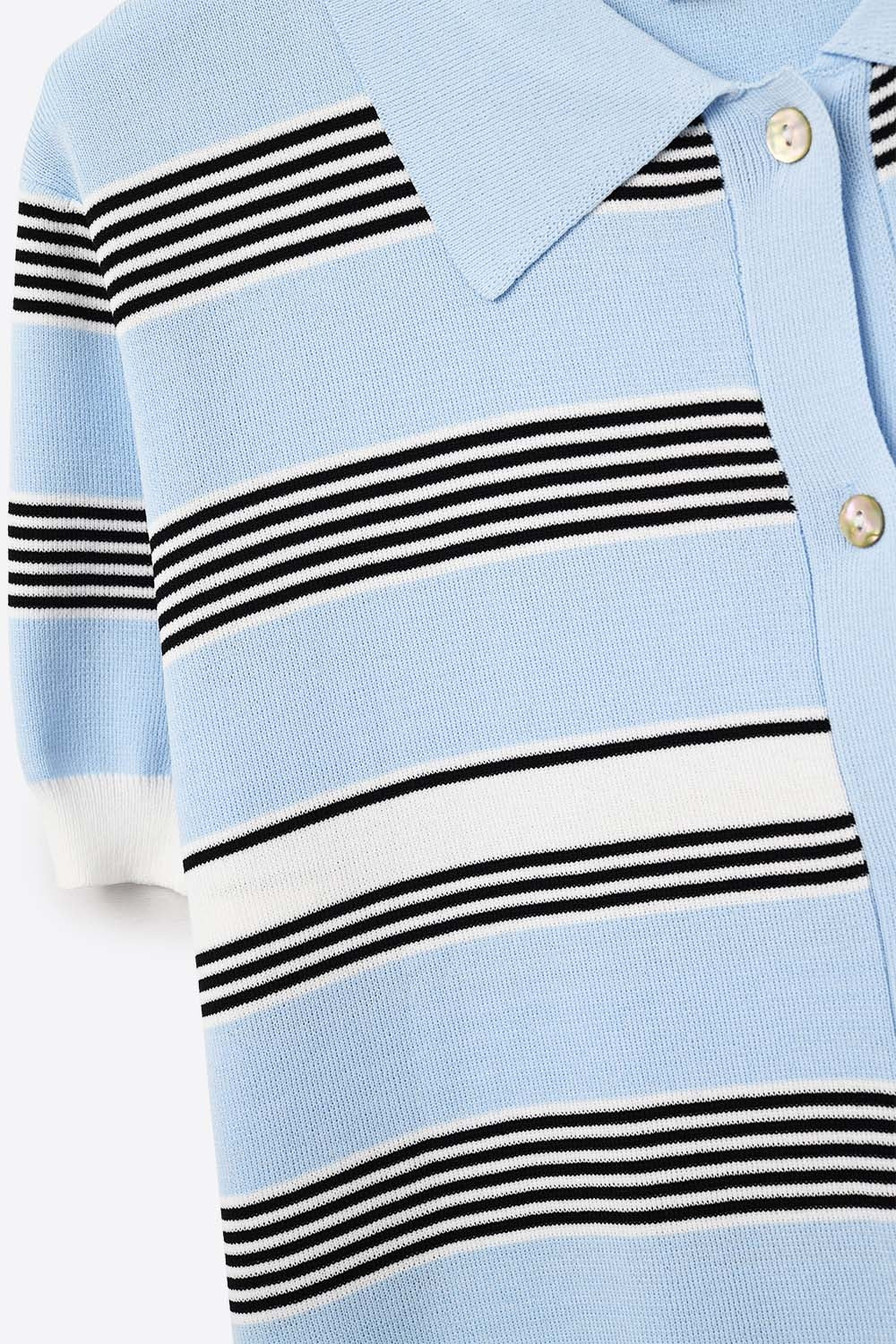Polo abotonado de rayas azul bebé Q2