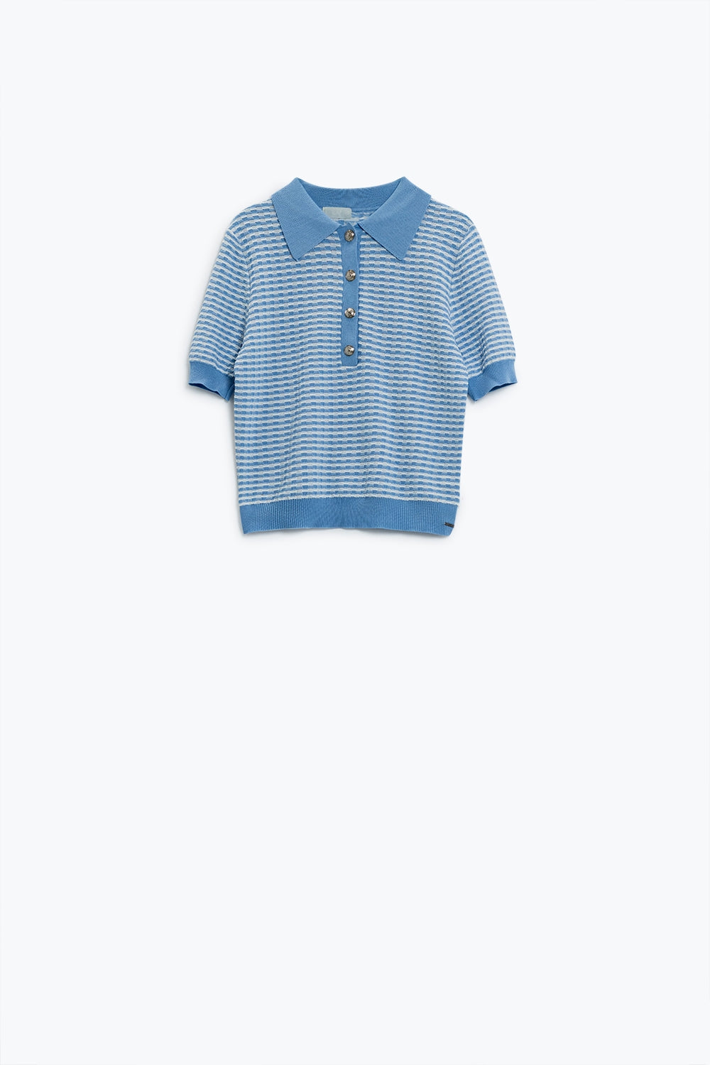 Polo De Manga Corta Azul Con Rayas Blancas Q2