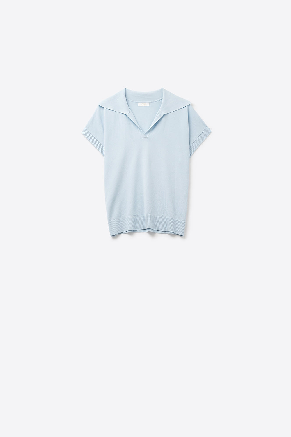 Polo de punto fino de manga corta en azul bebé Q2