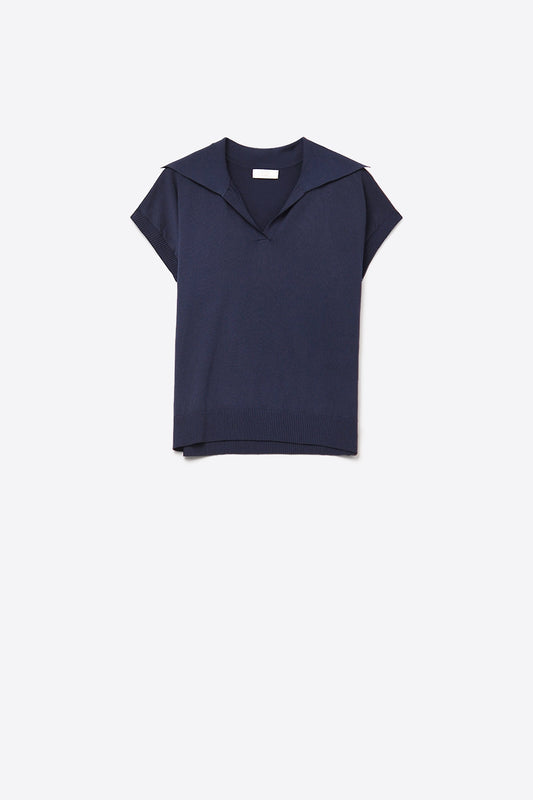 Q2 Polo de punto fino de manga corta en azul marino