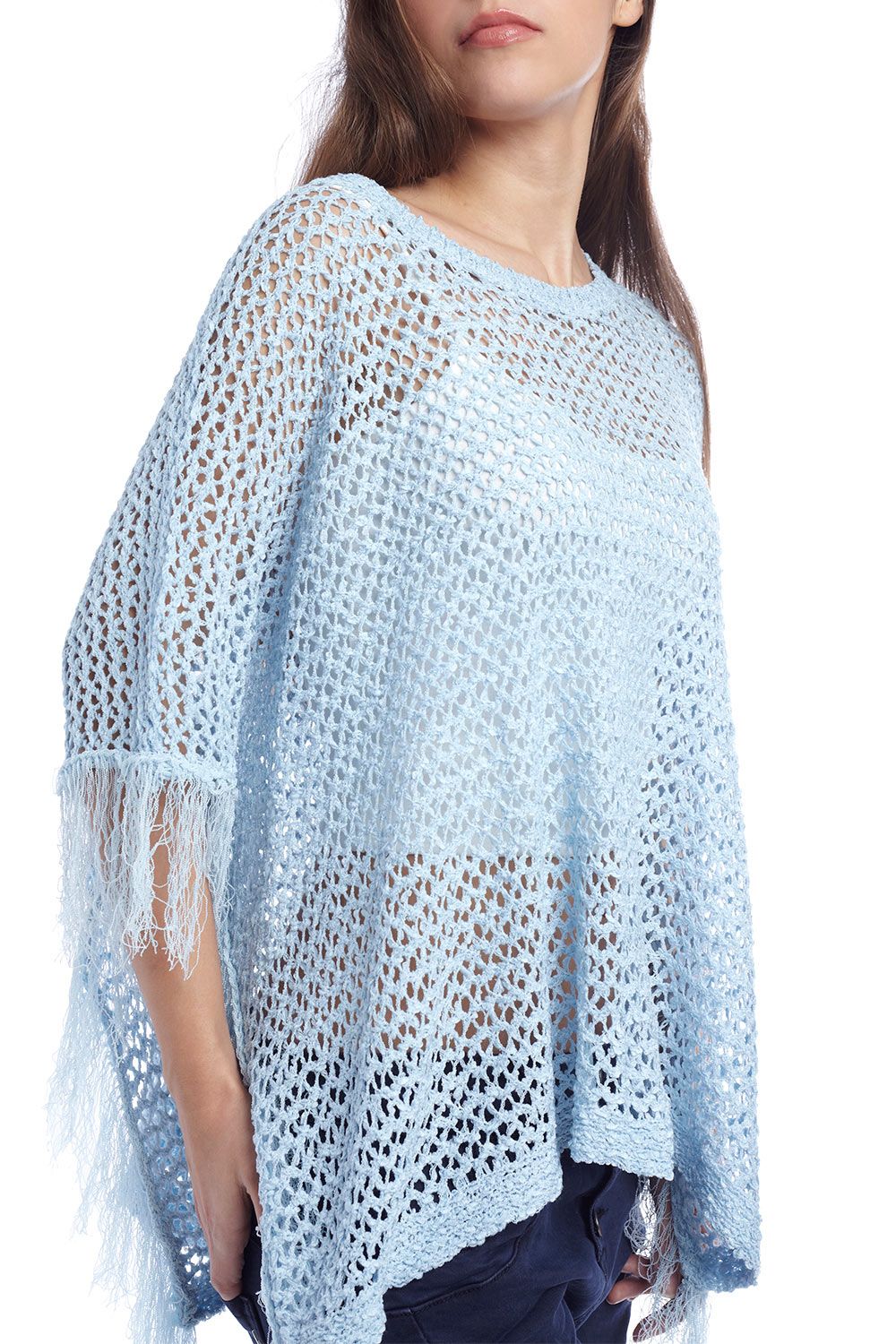 Poncho capa con flecos azul Q2