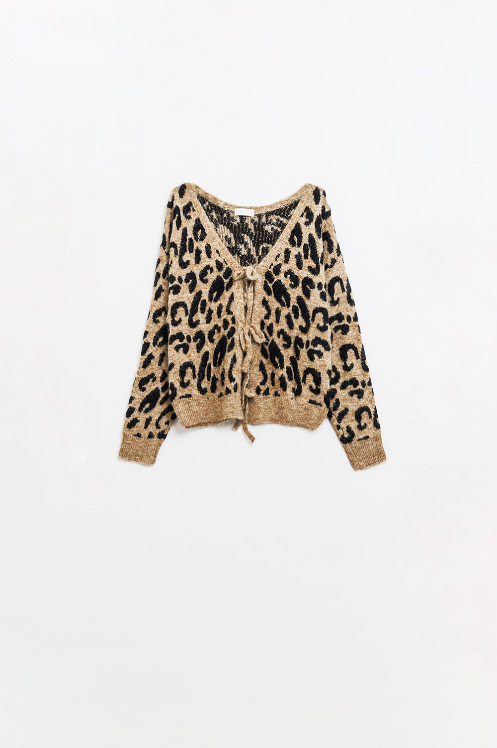Rebeca de manga larga con estampado de leopardo y detalle de lazos Q2