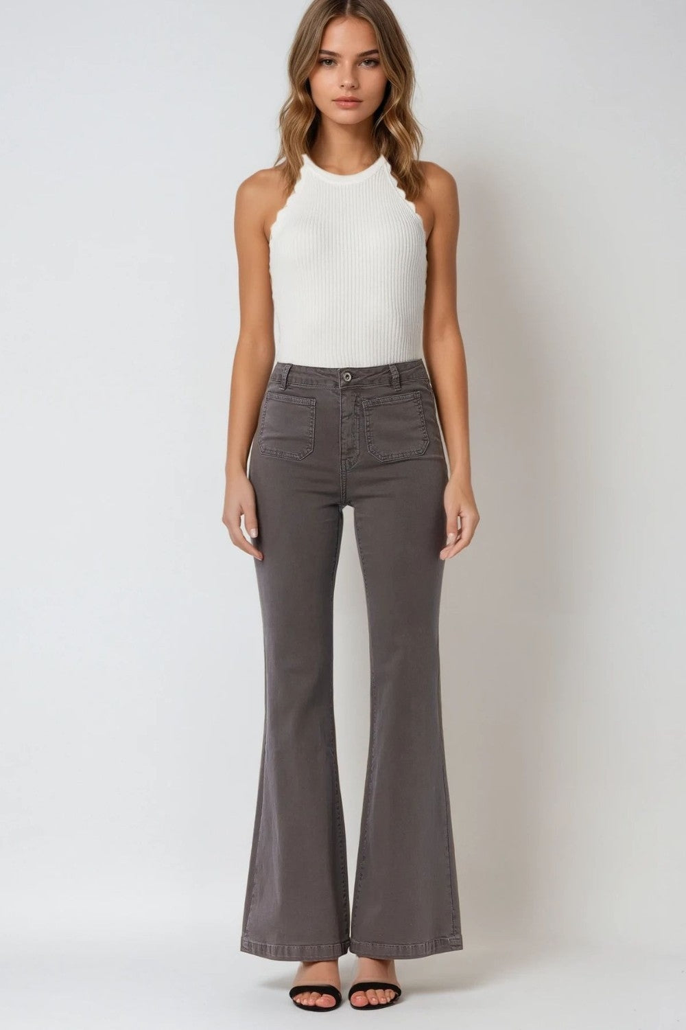 Skinny Flared Jeans Gris Oscuro Con Bolsillo Delantero Q2