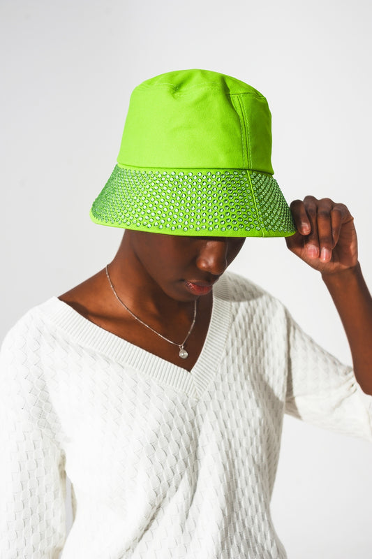 Q2 Sombrero con Detalle de Strass en Verde