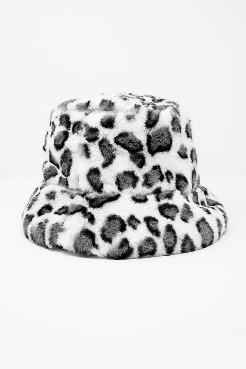 Q2 Sombrero de pescador con estampado animal en blanco