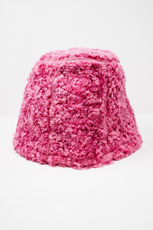 Q2 Sombrero de pescador fucsia de borreguito