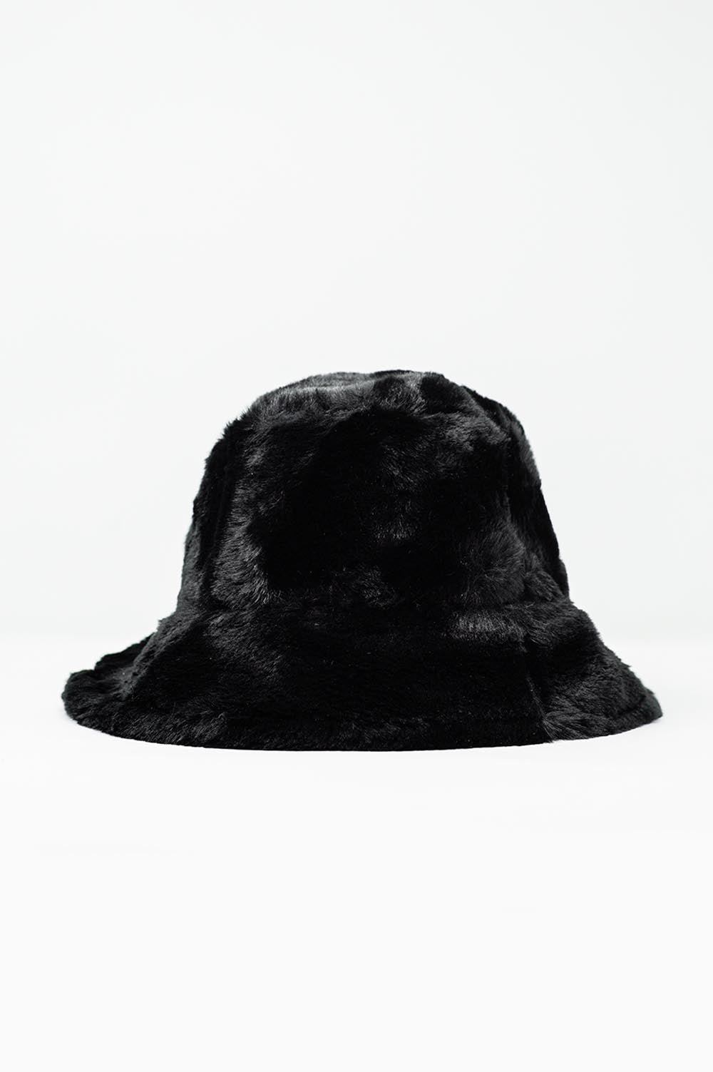 Q2 Sombrero reversible de pescador negro con forro de borreguito