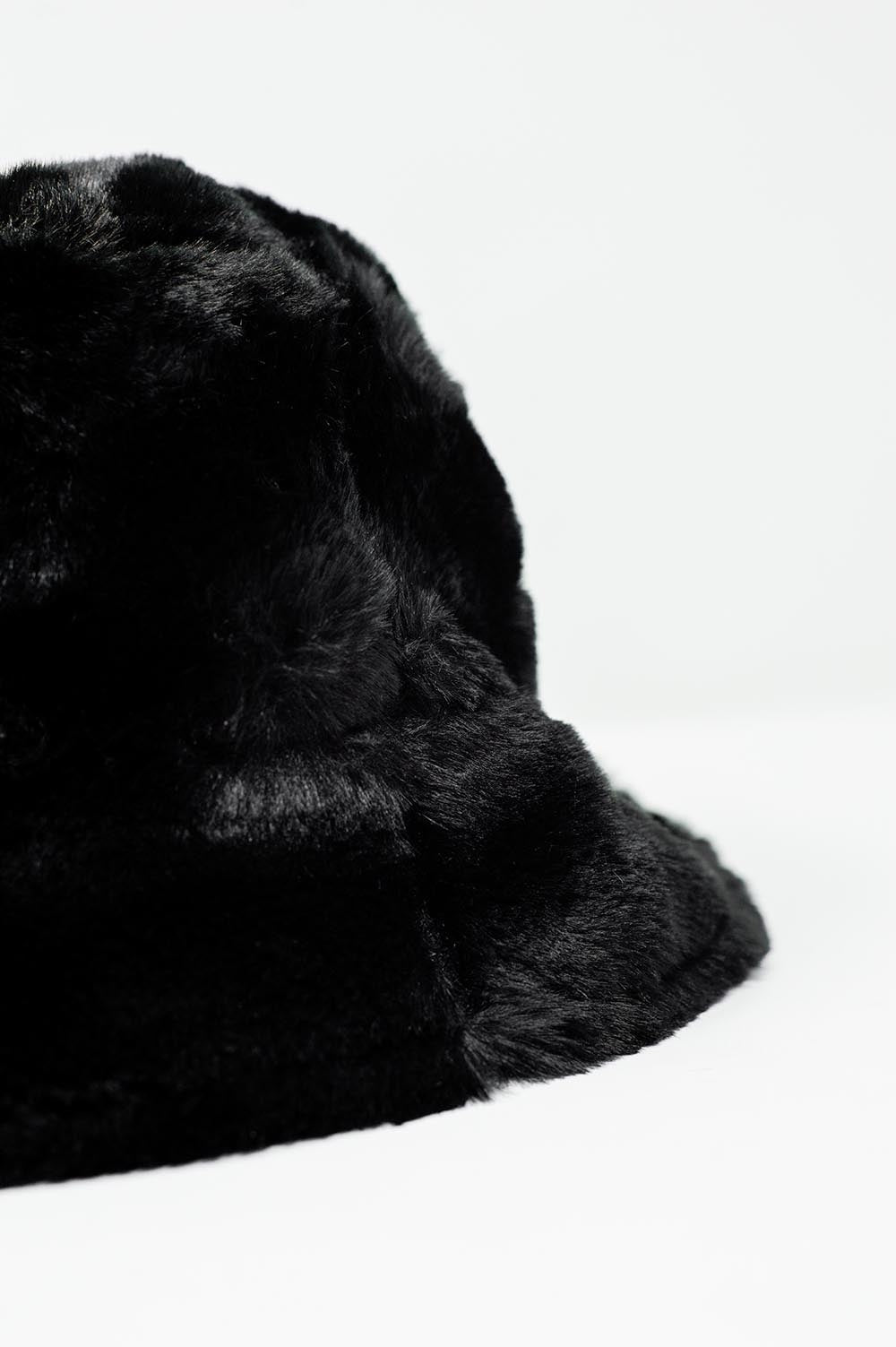 Sombrero reversible de pescador negro con forro de borreguito Q2