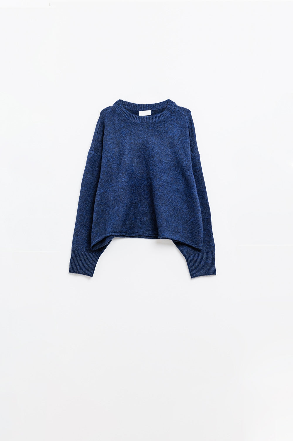 Suave jersey de punto azul marino con mangas globo Q2