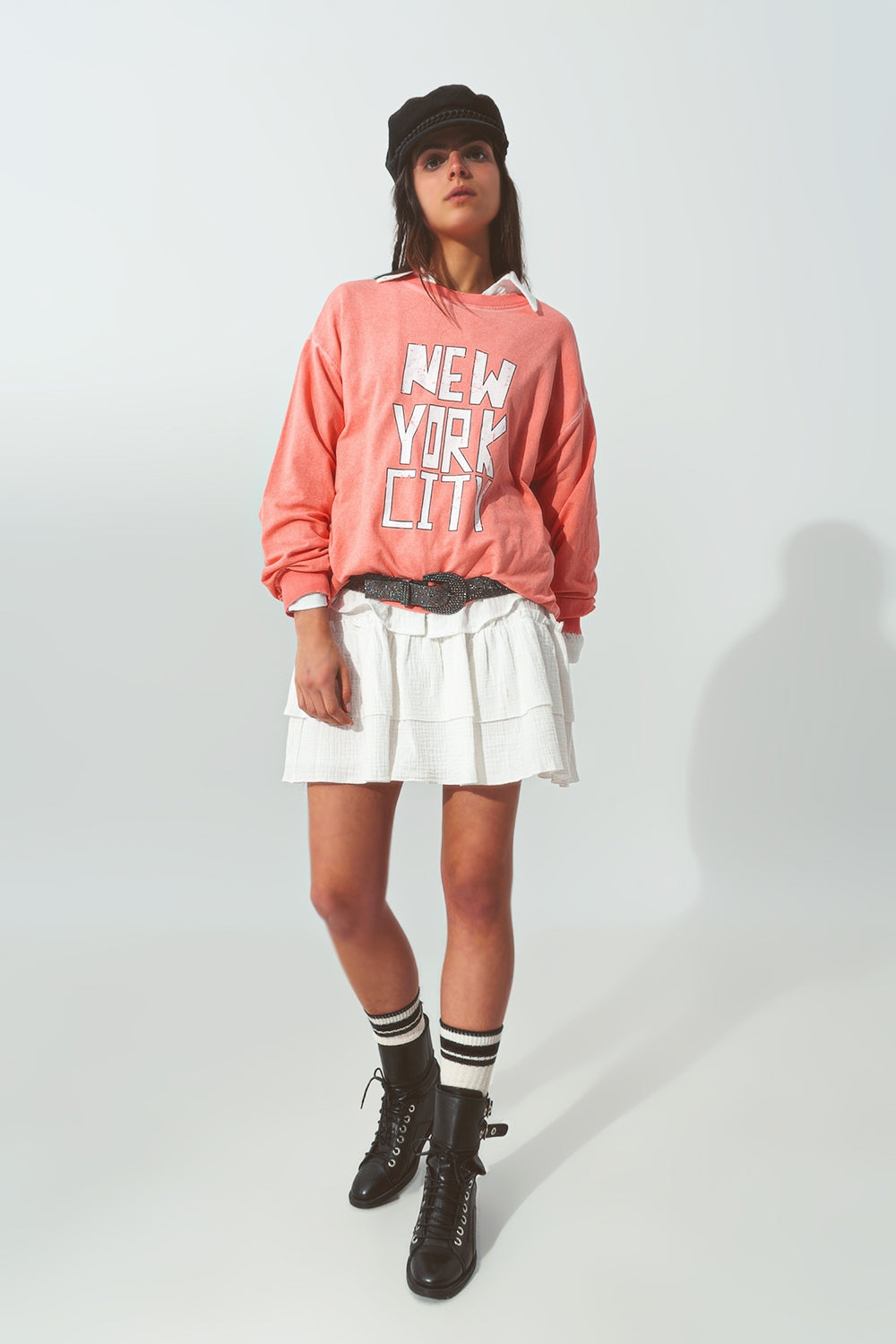 Sudadera con texto de New York City en Coral Q2