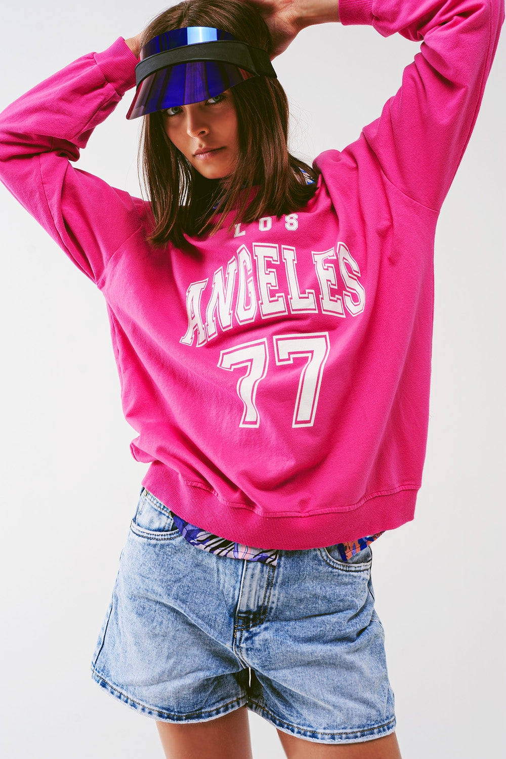 Sudadera con texto Los Angeles 77 en rosa Q2