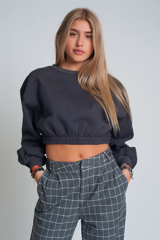 Q2 Sudadera corta deportiva en gris oscuro