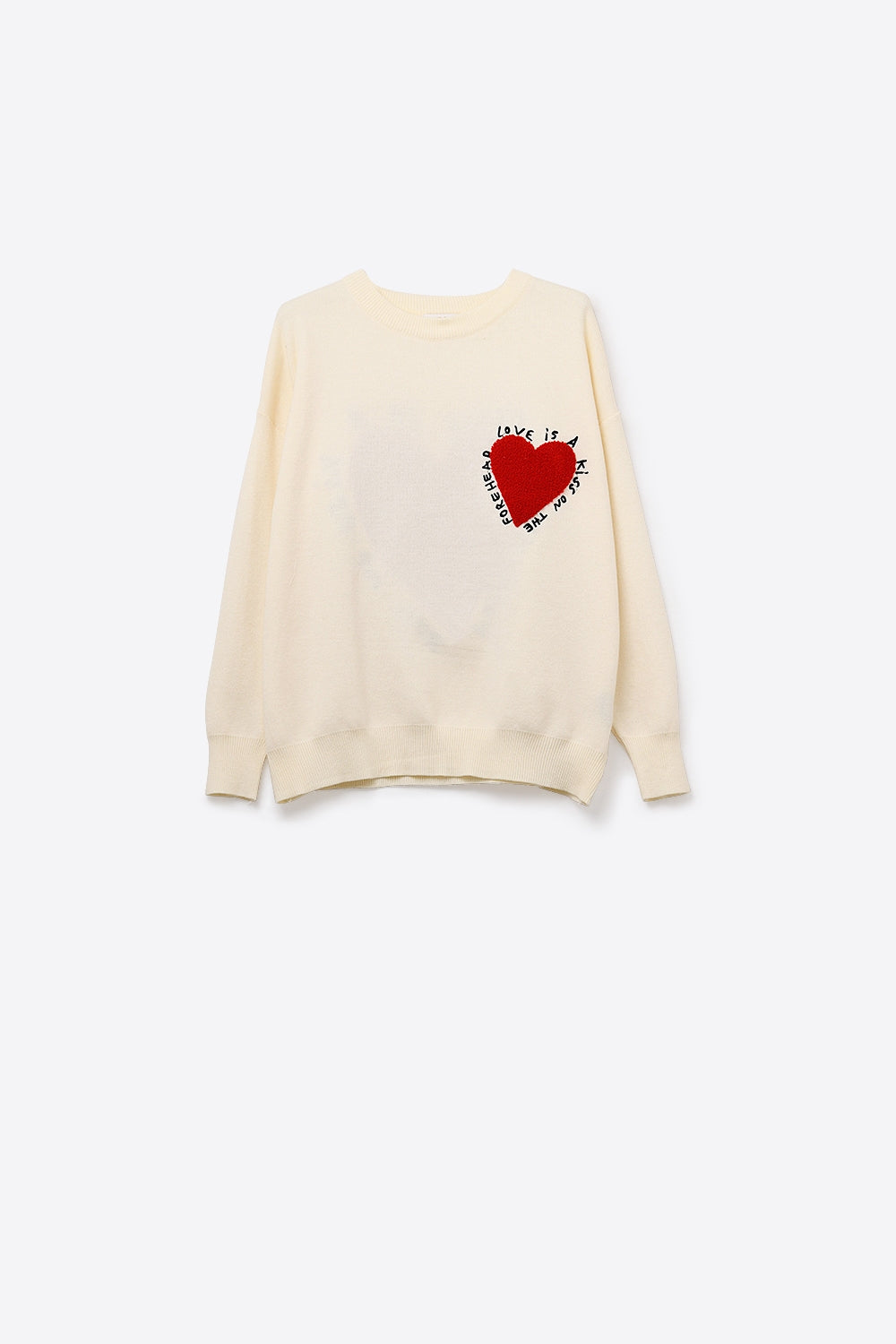 Sudadera De Punto con Corazón Bordado y Texto En Crema Q2