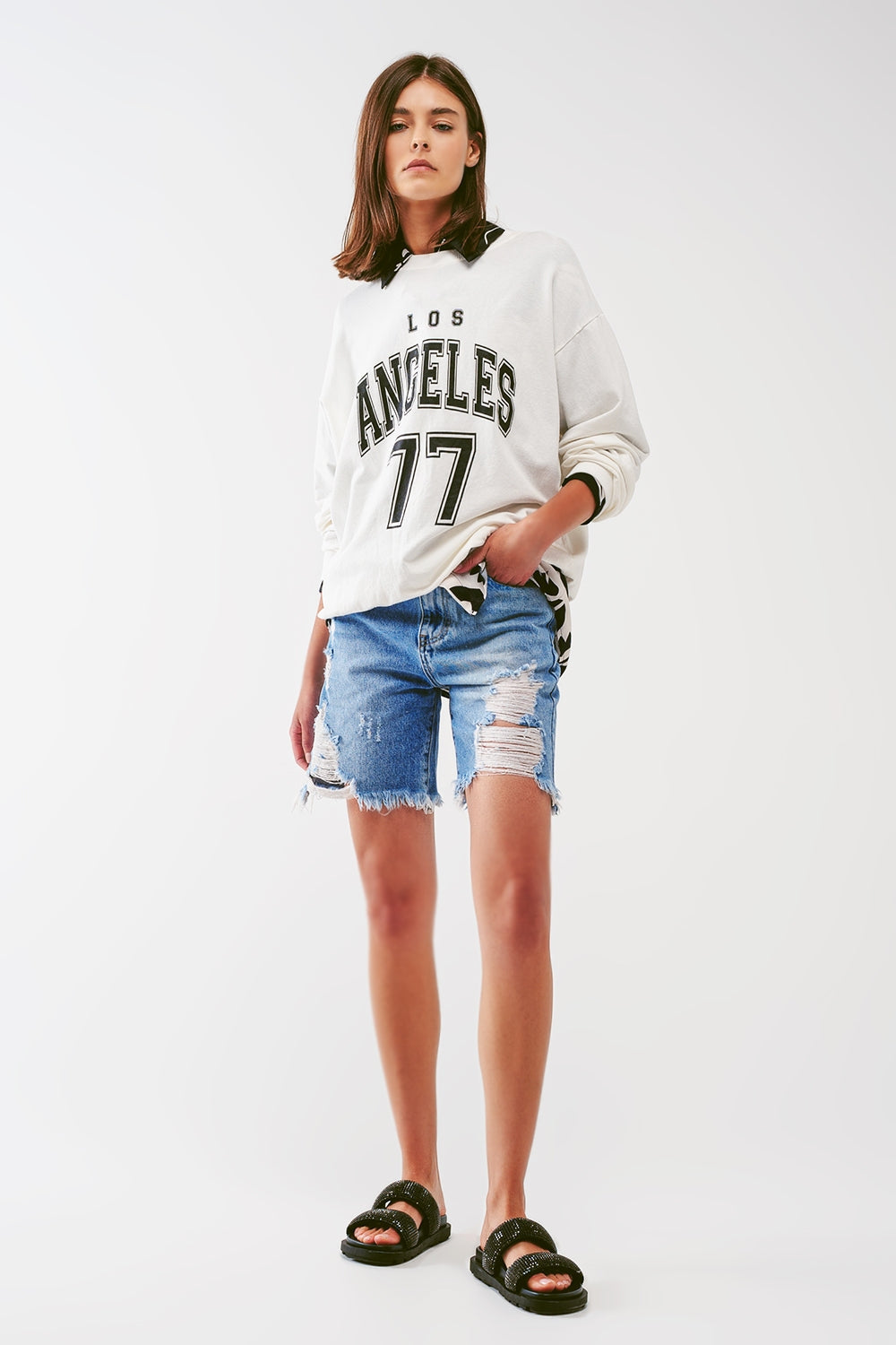 Sudadera holgada con texto de Los Angeles Q2