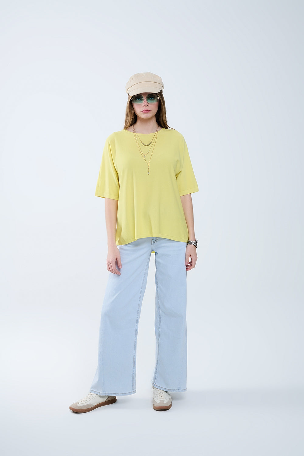 Suéter amarillo oversize con mangas hasta el codo Q2