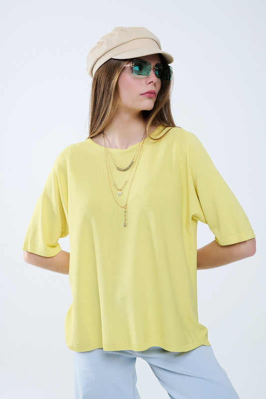 Q2 Suéter amarillo oversize con mangas hasta el codo