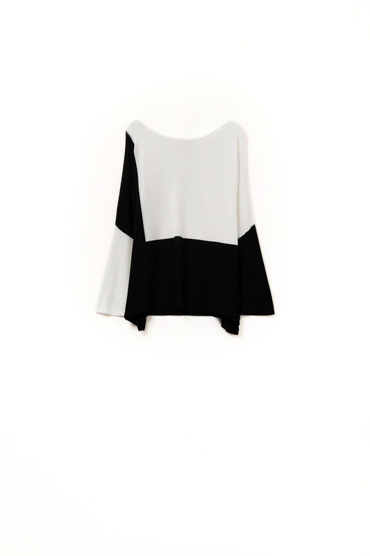 Q2 sueter color block con mangas de murcielago En Blanco y negro