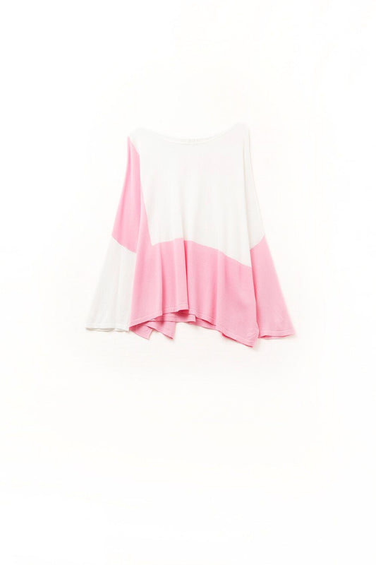 Q2 sueter color block con mangas de murcielago En Blanco y Rosa