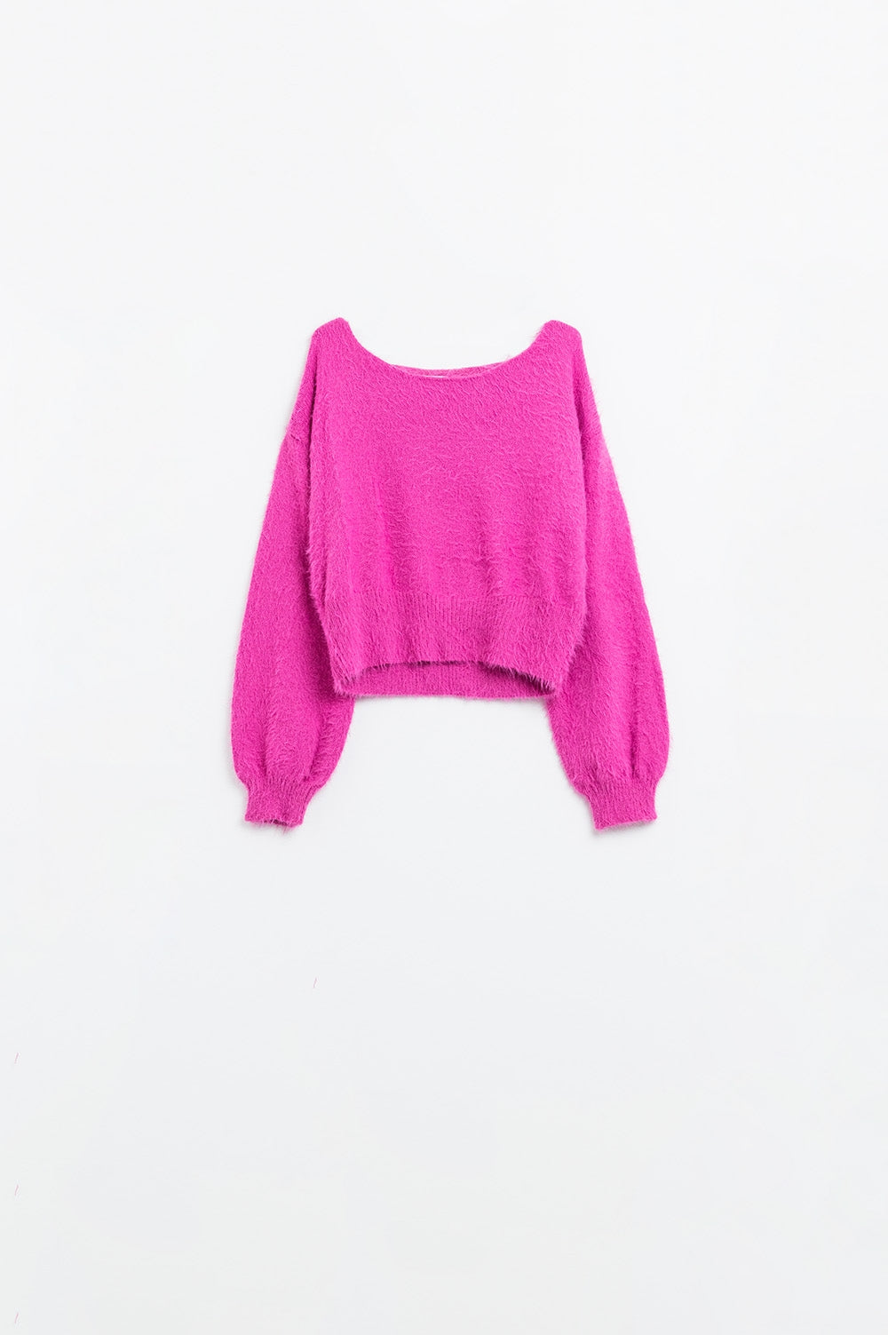 Q2 suéter corto esponjoso en fucsia ajustado a la cintura