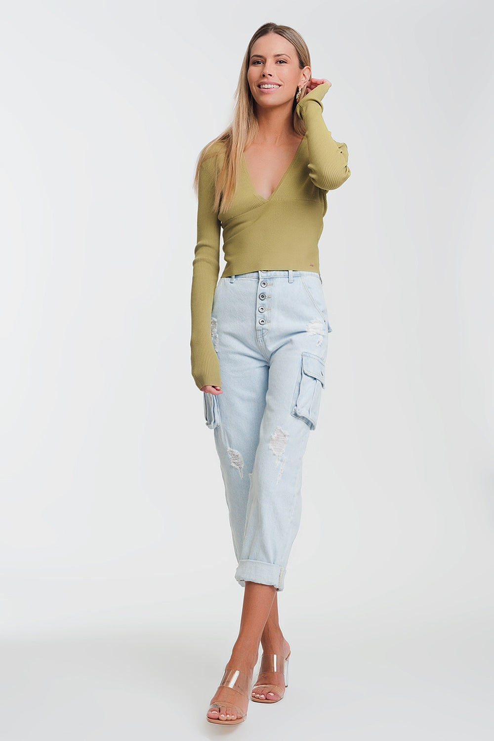 Sueter de canale en verde de cuello pico Q2
