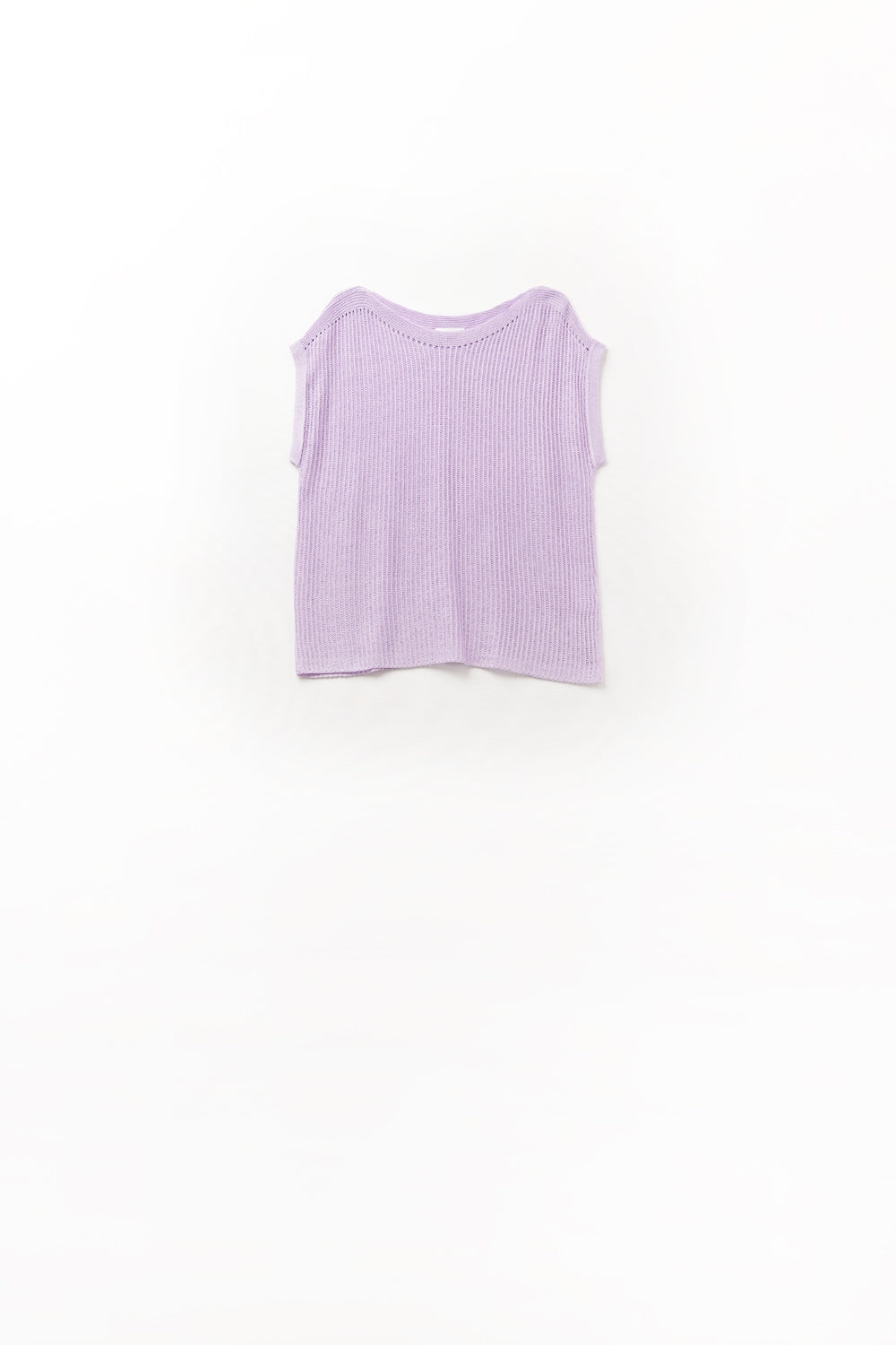 Q2 Suéter de malla color lila con cuello barco y mangas caídas