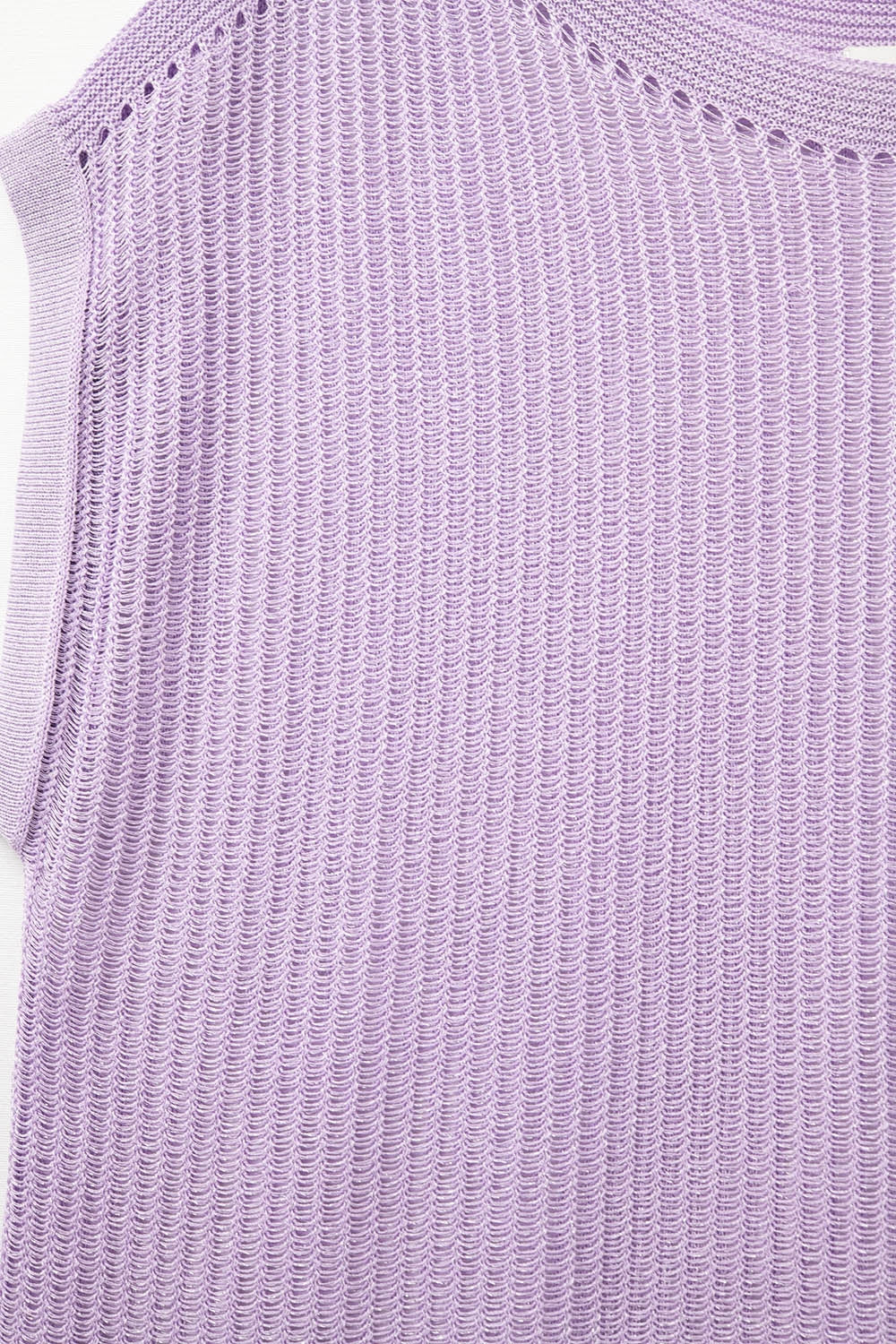 Suéter de malla color lila con cuello barco y mangas caídas Q2