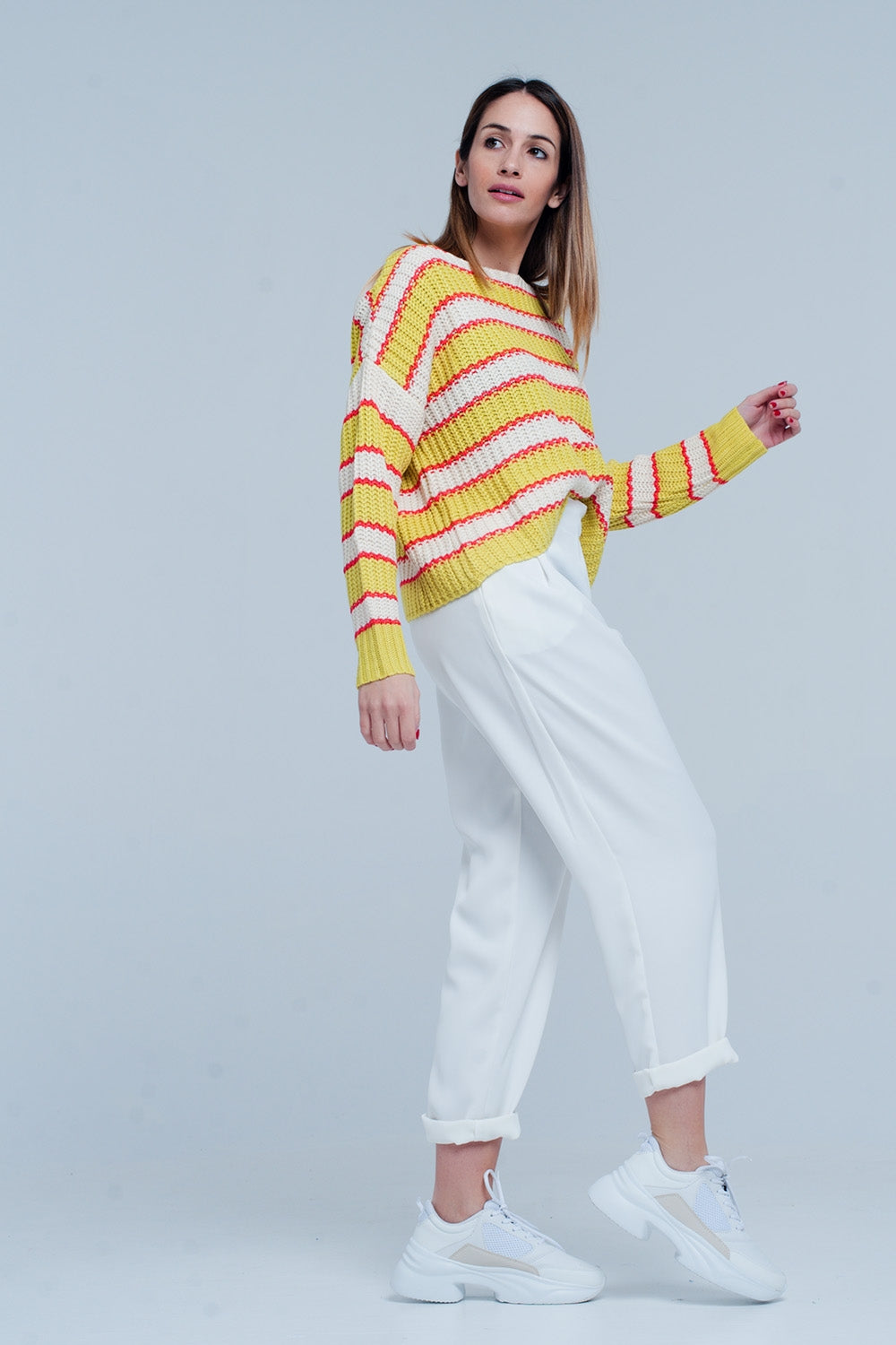 Sueter de rayas en Amarillo con escote amplio Q2