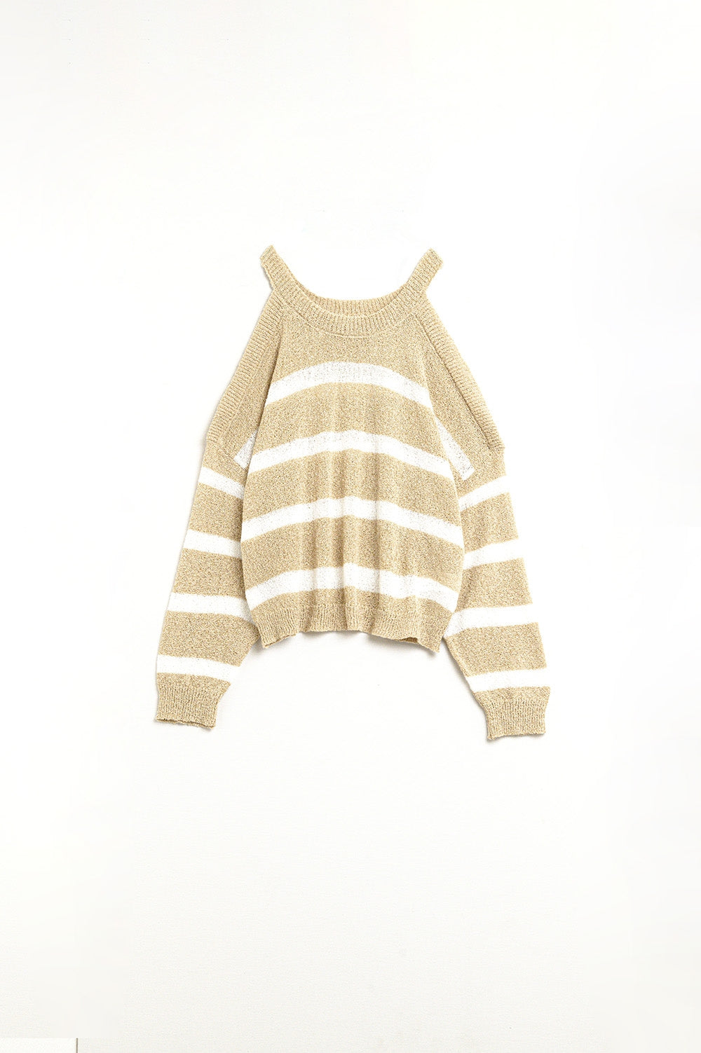 Suéter Heather con Hombros Descubiertos y Rayas Horizontales en Beige Q2