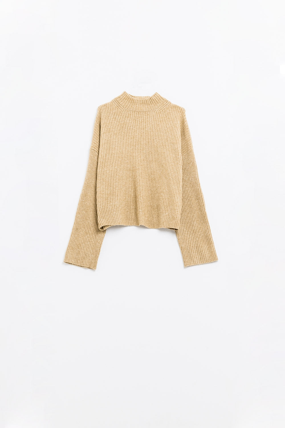 Q2 suéter relajado beige de canalé y cuello alto