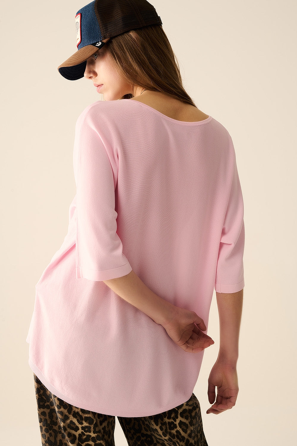 Sueter rosa con mangas hasta el codo Q2