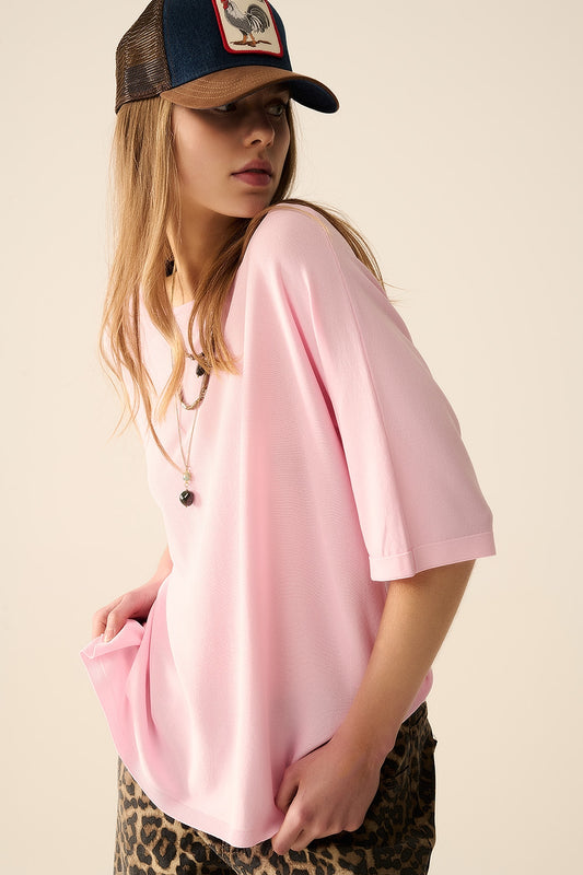 Q2 Sueter rosa con mangas hasta el codo